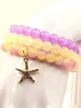 Pastel Bracelet Set, Starfish Bracelet Stack, Beach Jewelry Gift for Her